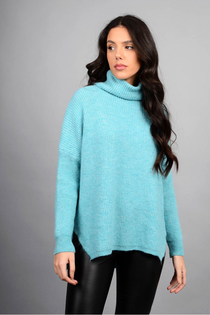 Oversized πουλόβερ με όρθιο γιακά aqua