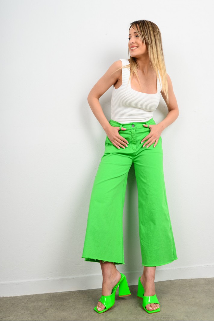 Παντελόνα ζιπ κιλότ ψηλόμεση ελαστική πράσινη