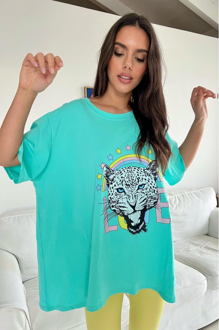 Oversized μπλούζα με στάμπα tiger μέντα