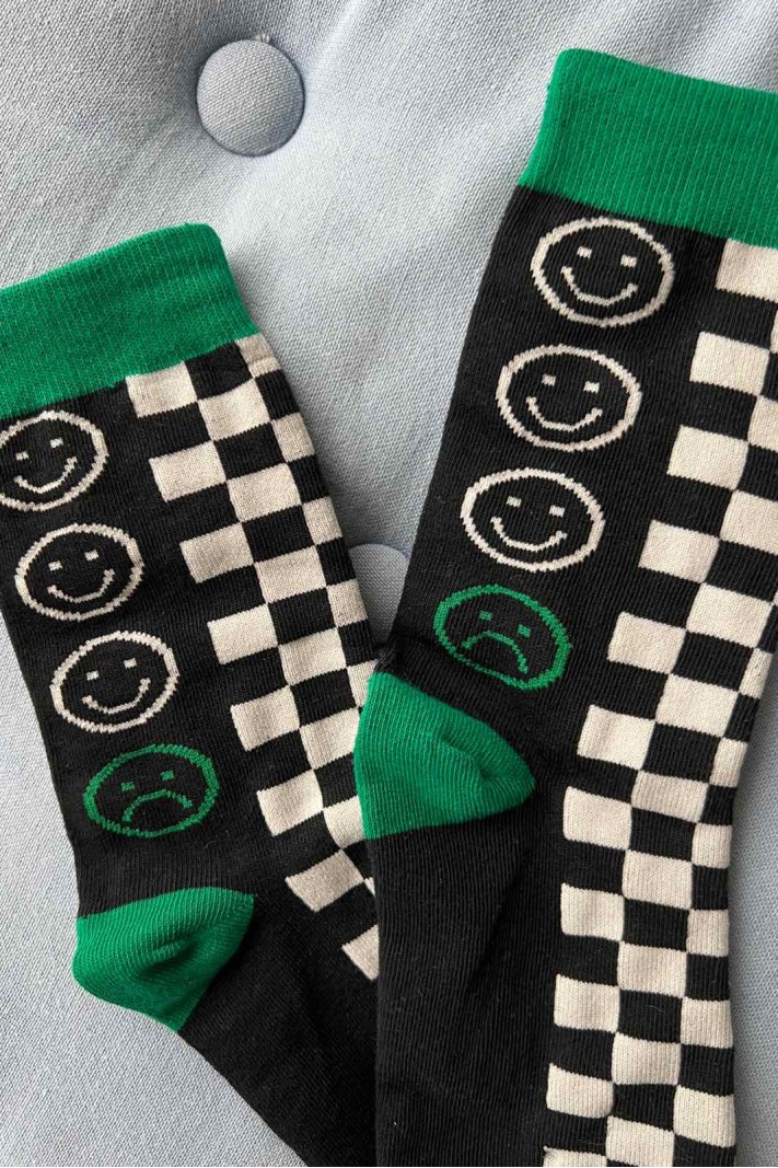 Κάλτσες με τύπωμα ckeckered emojis μαύρο