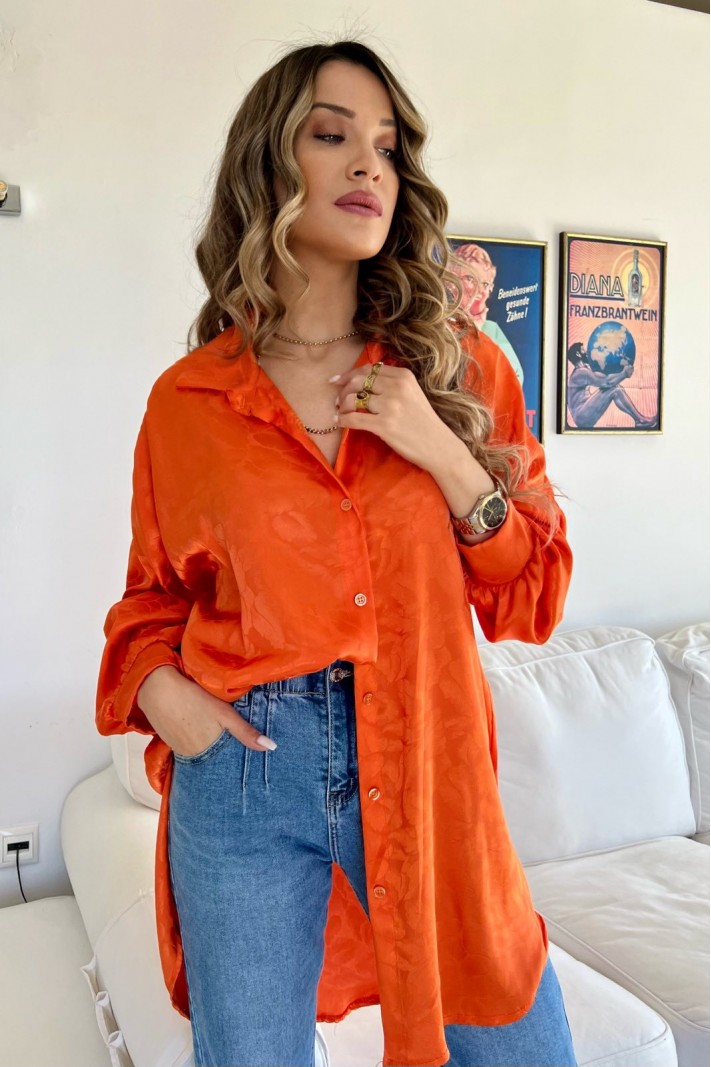Oversized πουκαμίσα ασύμμετρη φλοράλ πορτοκαλί