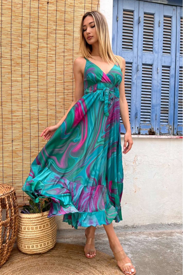 Φόρεμα μάξι εμπριμέ tie dye με τιράντες τύπος 2