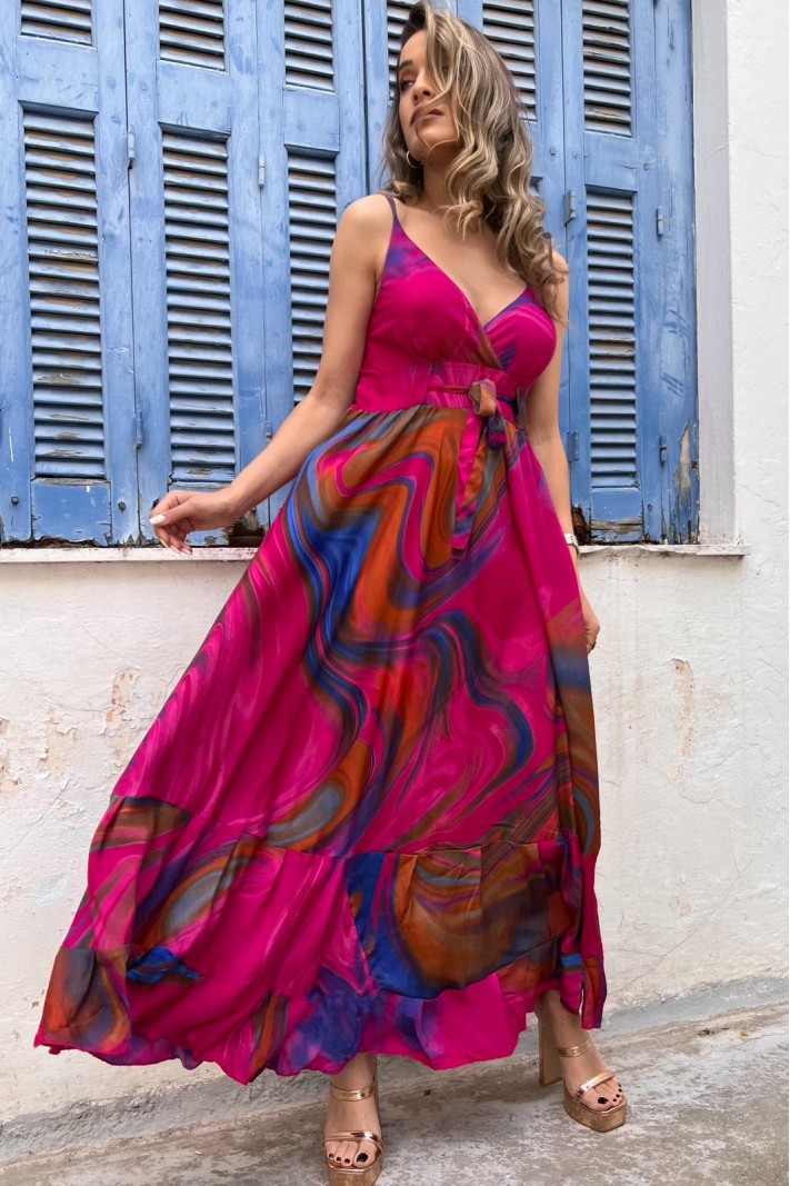 Φόρεμα μάξι εμπριμέ tie dye με τιράντες τύπος 3