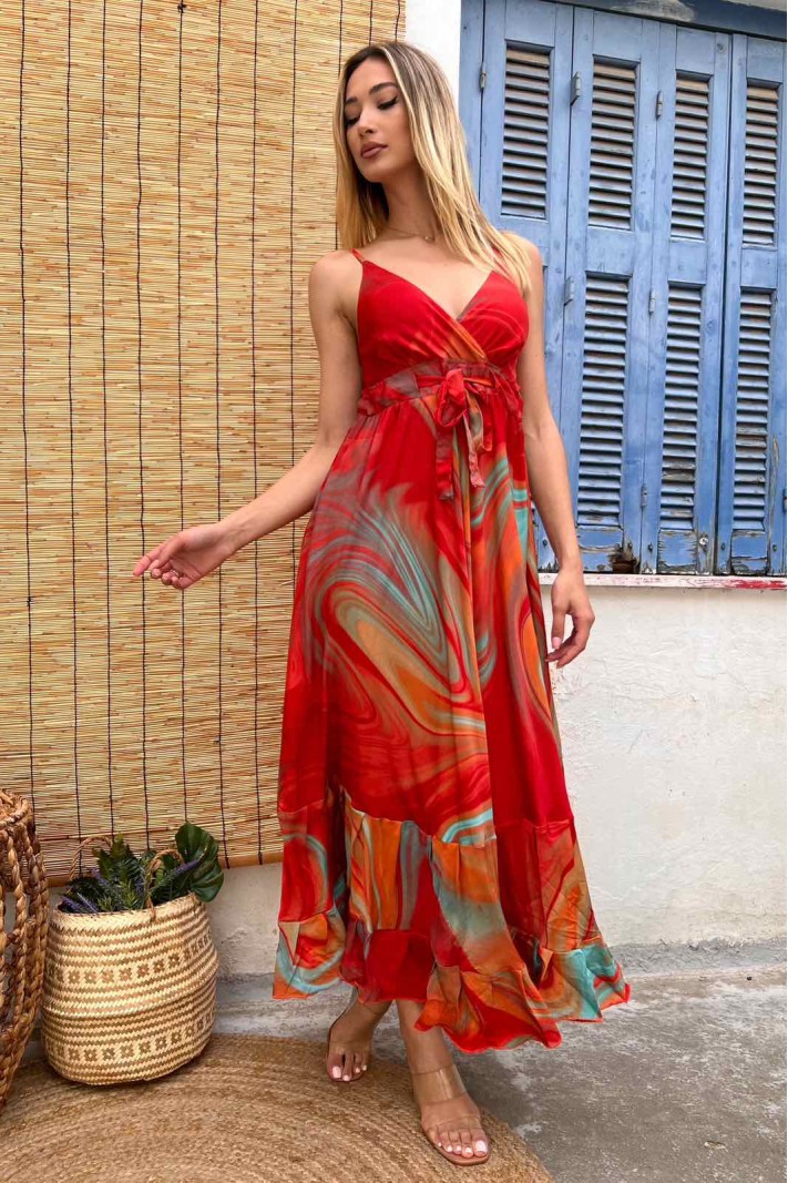 Φόρεμα μάξι εμπριμέ tie dye με τιράντες τύπος 4