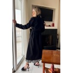 Παλτό μακρύ μακρύ diagonal με τσέπες και ζώνη μαύρο Limited Edition